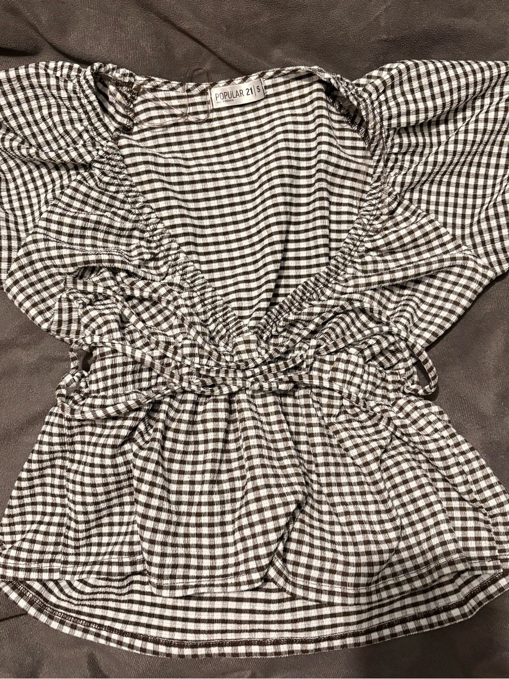 Popular 21 Black & White Gingham Wrap Blouse